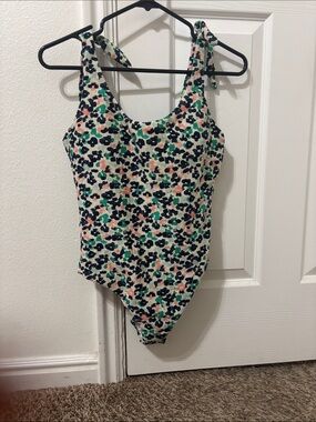 Floral Tie-Shoulder One-Piece Swimsuit - Navy, Green, Blush